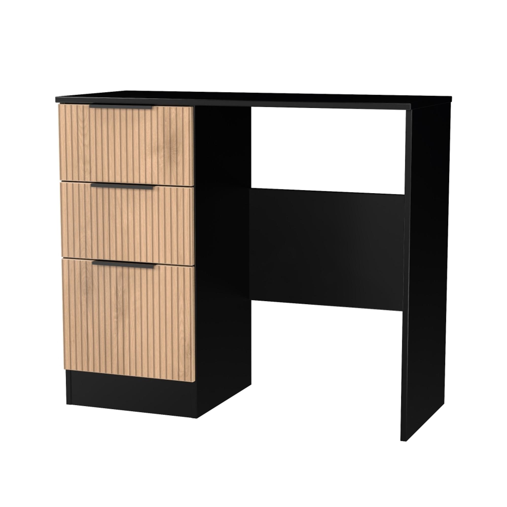Java Fluted Dressing Table - 3 Drawer - Single - Natural and Black
