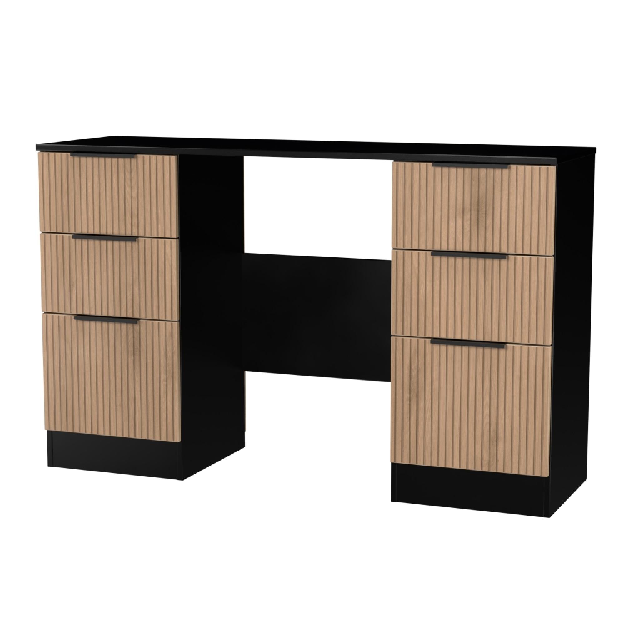 Java Fluted Dressing Table - 6 Drawer - Double - Natural and Black