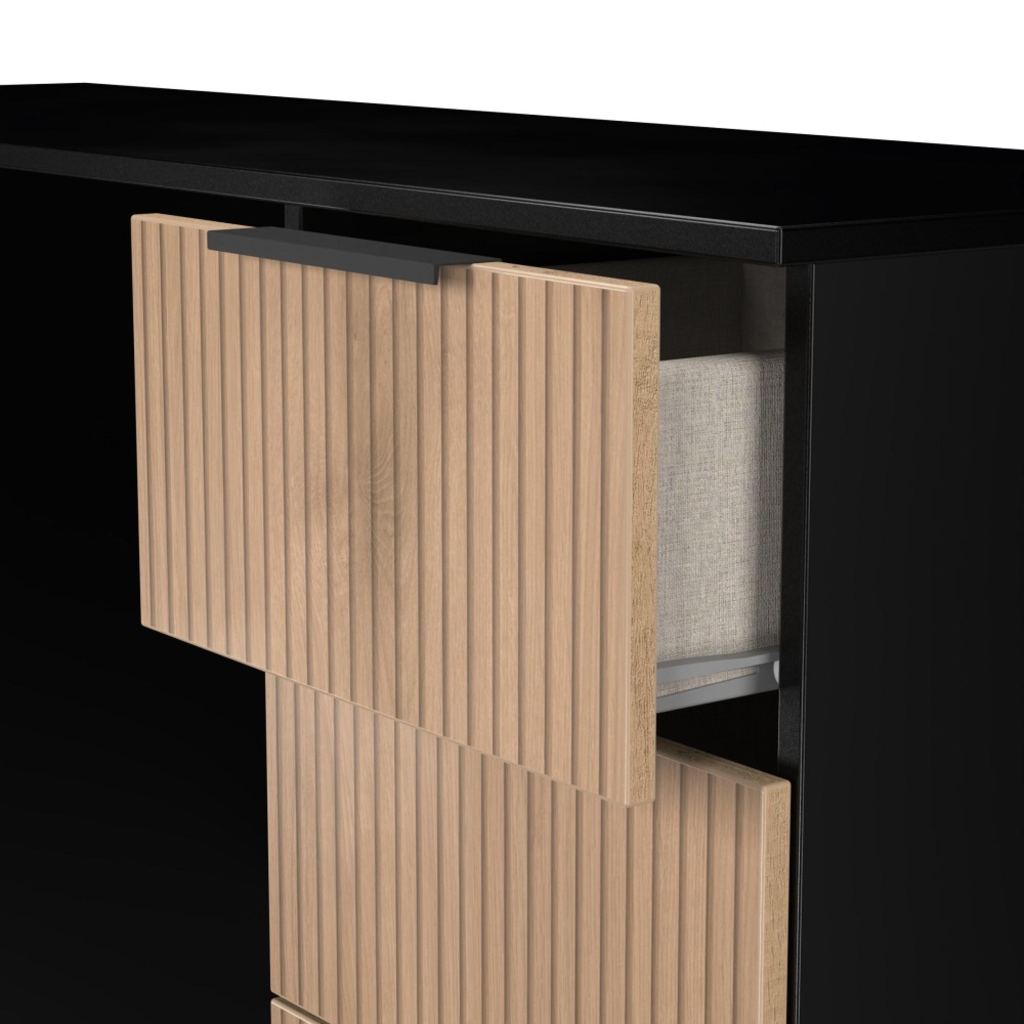 Java Fluted Dressing Table - 6 Drawer - Double - Natural and Black