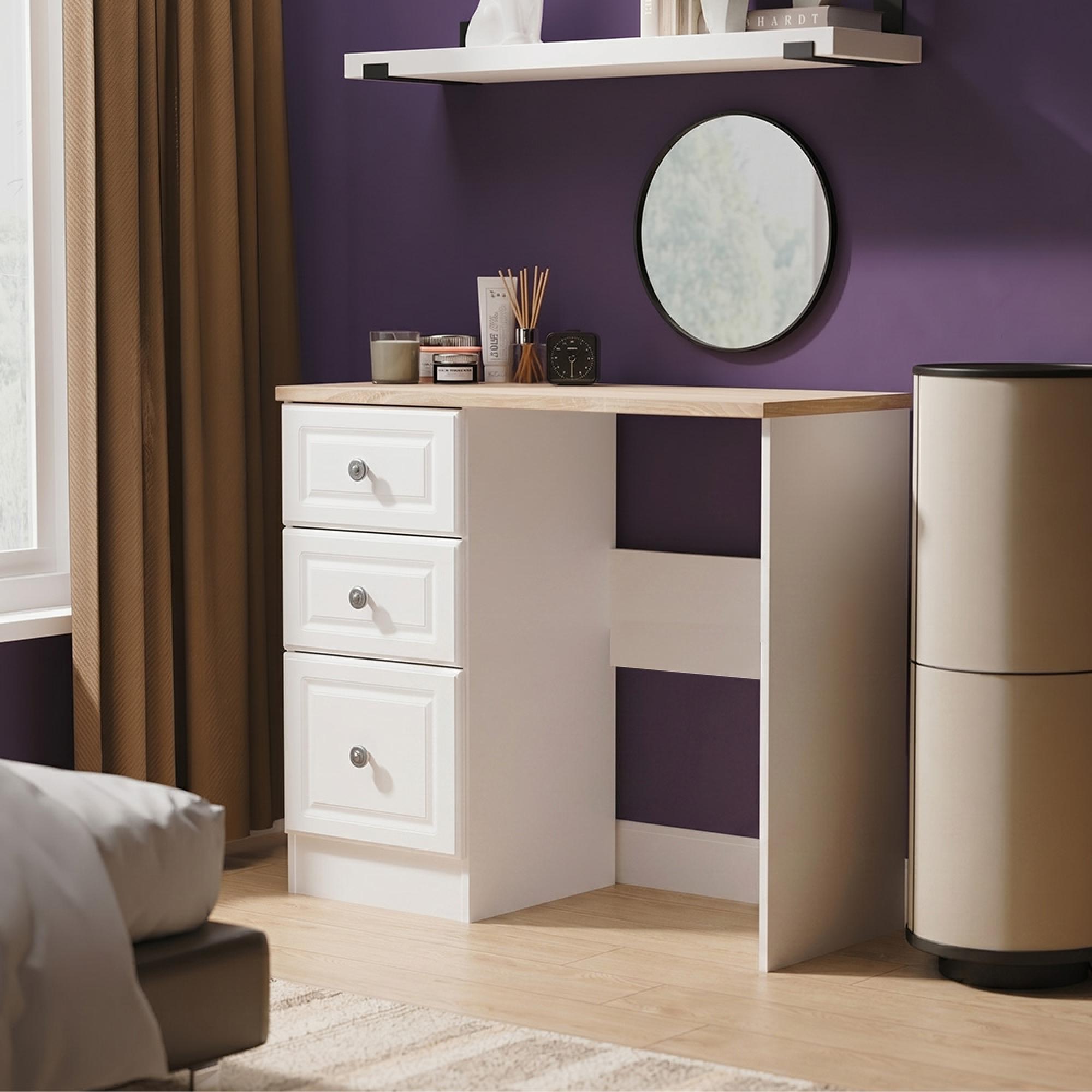 Norfolk Dressing Table - Single - 3 Drawer - White and Oak