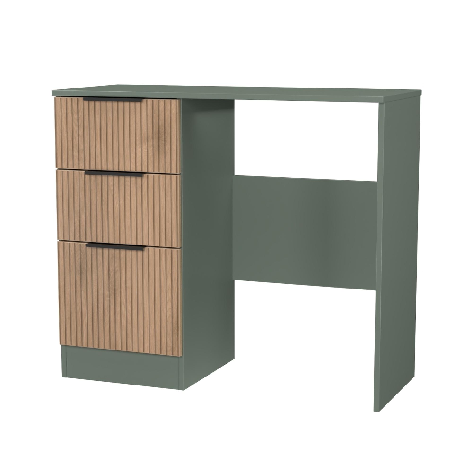 Java Fluted Dressing Table - 3 Drawer - Single - Natural and Reed Green