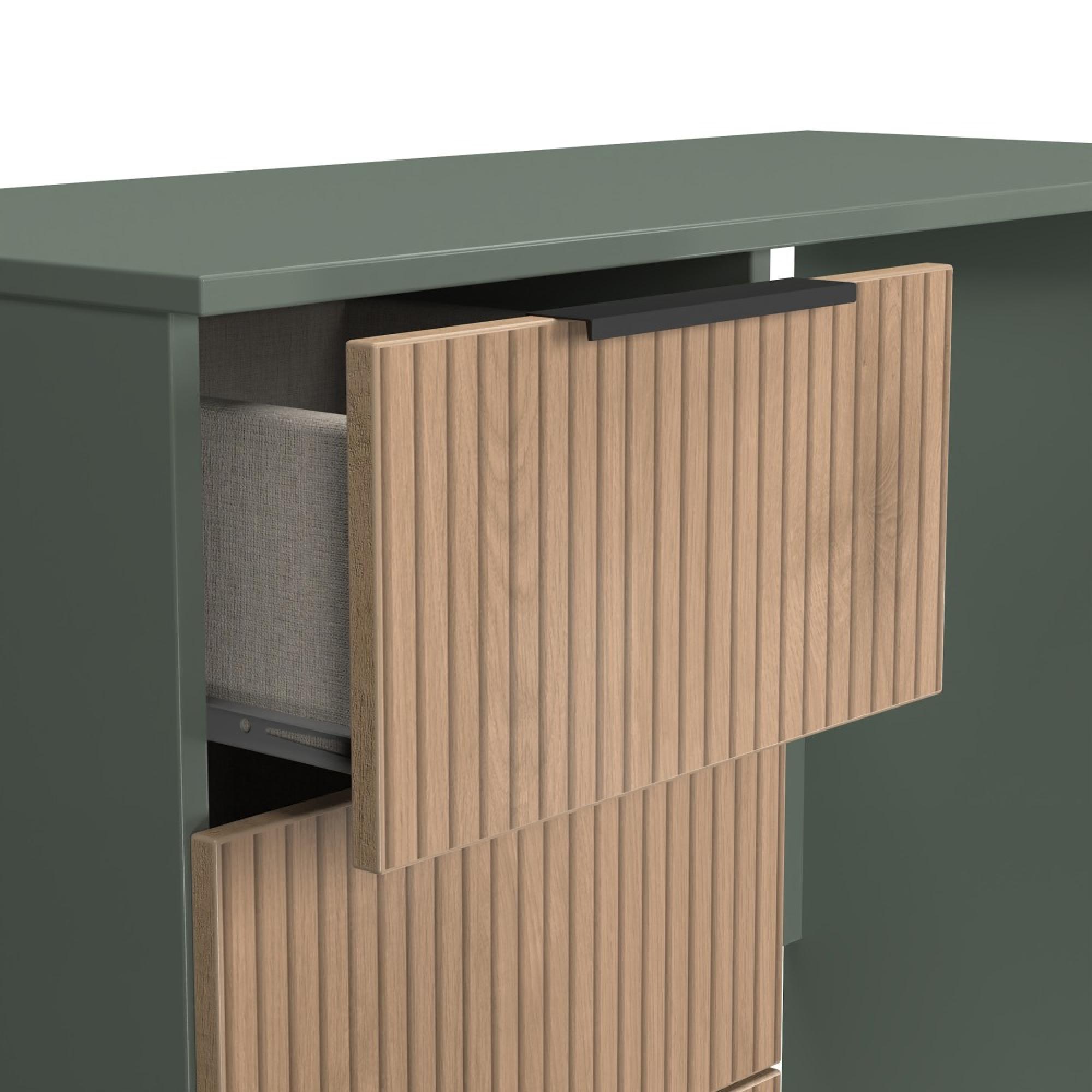 Java Fluted Dressing Table - 3 Drawer - Single - Natural and Reed Green