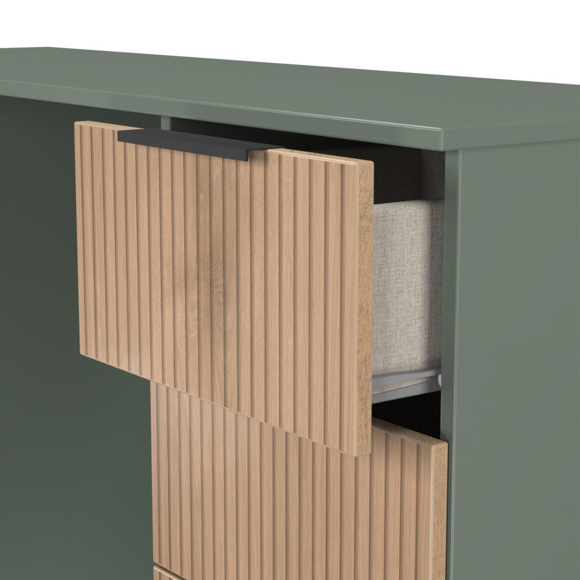 Java Fluted Dressing Table - 6 Drawer - Double - Natural and Reed Green