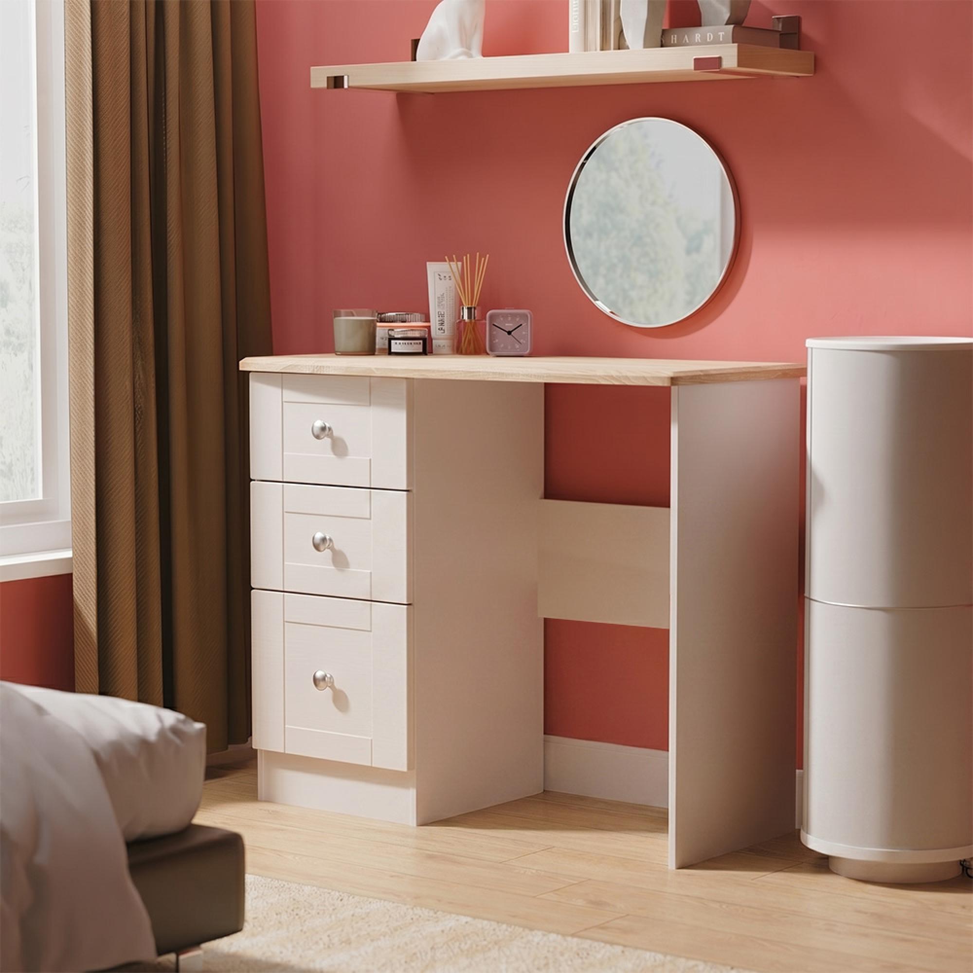 Sussex Single Dressing Table - 3 Drawer - Cashmere and Oak