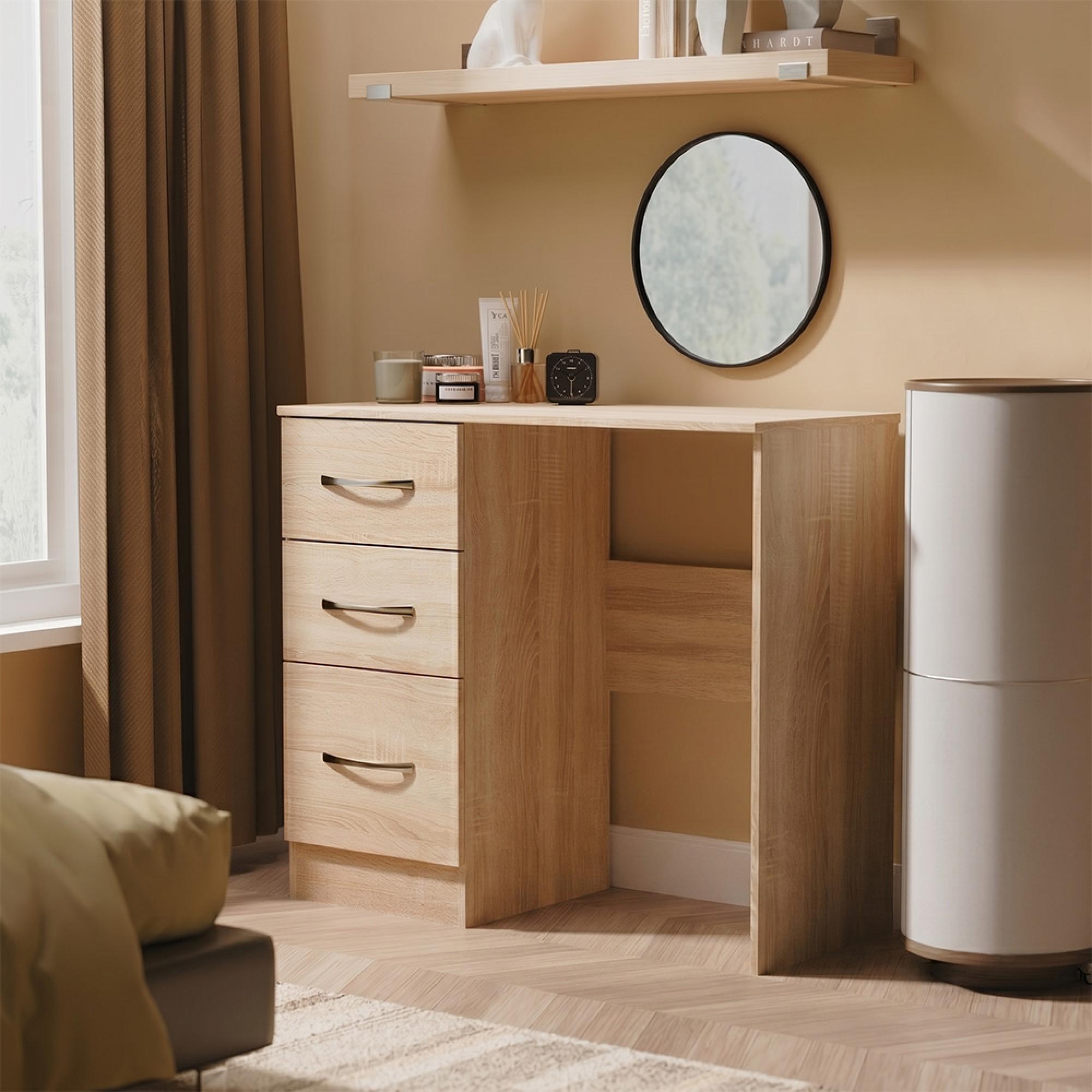 Avon Dressing Table - 3 Drawer - Single - Oak