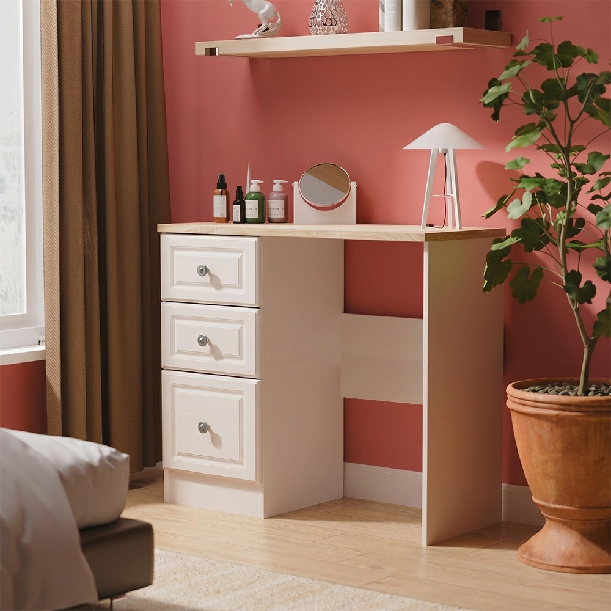 Norfolk Dressing Table - Single - 3 Drawer - Cashmere and Oak