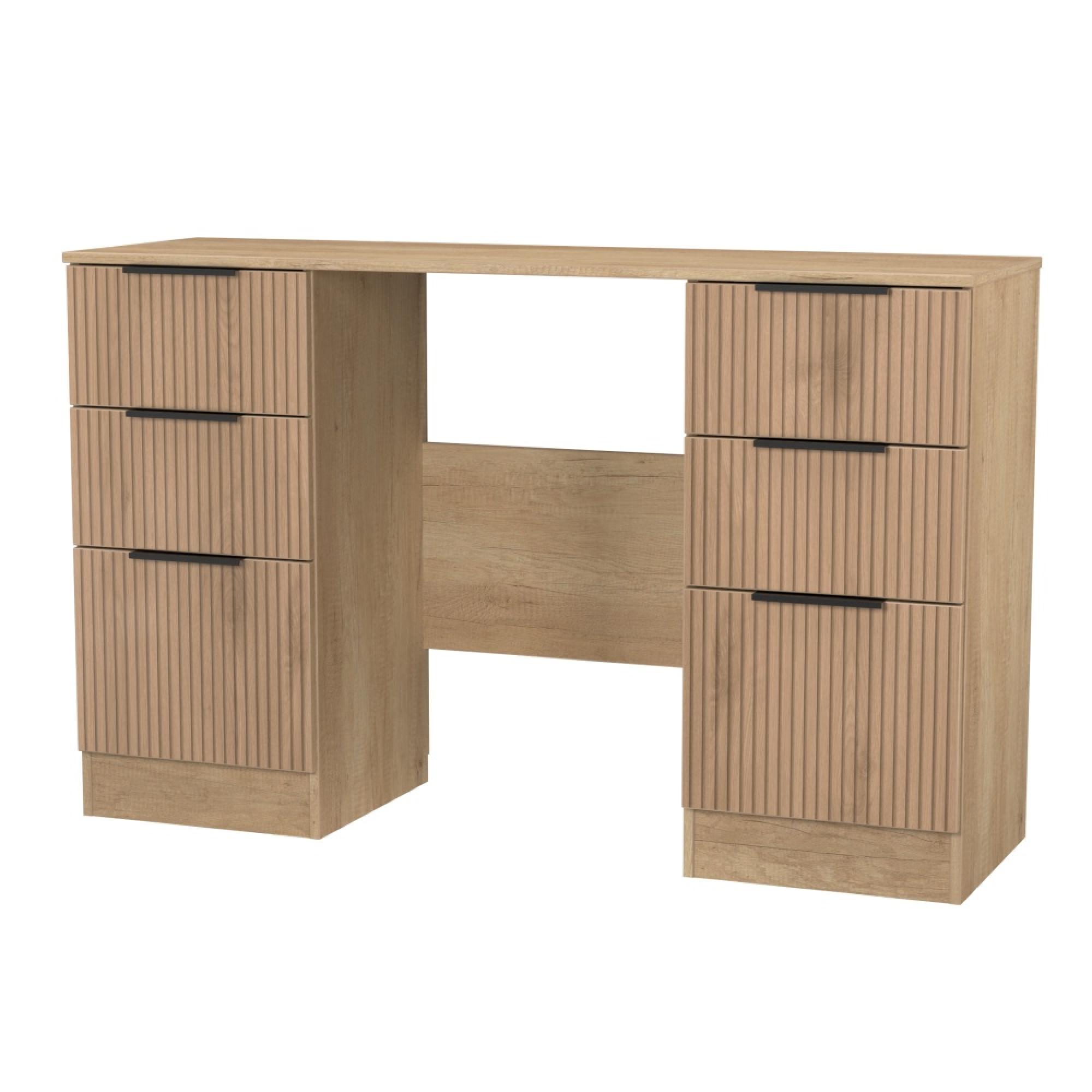Java Fluted Dressing Table - 6 Drawer - Double - Natural and Nebraska