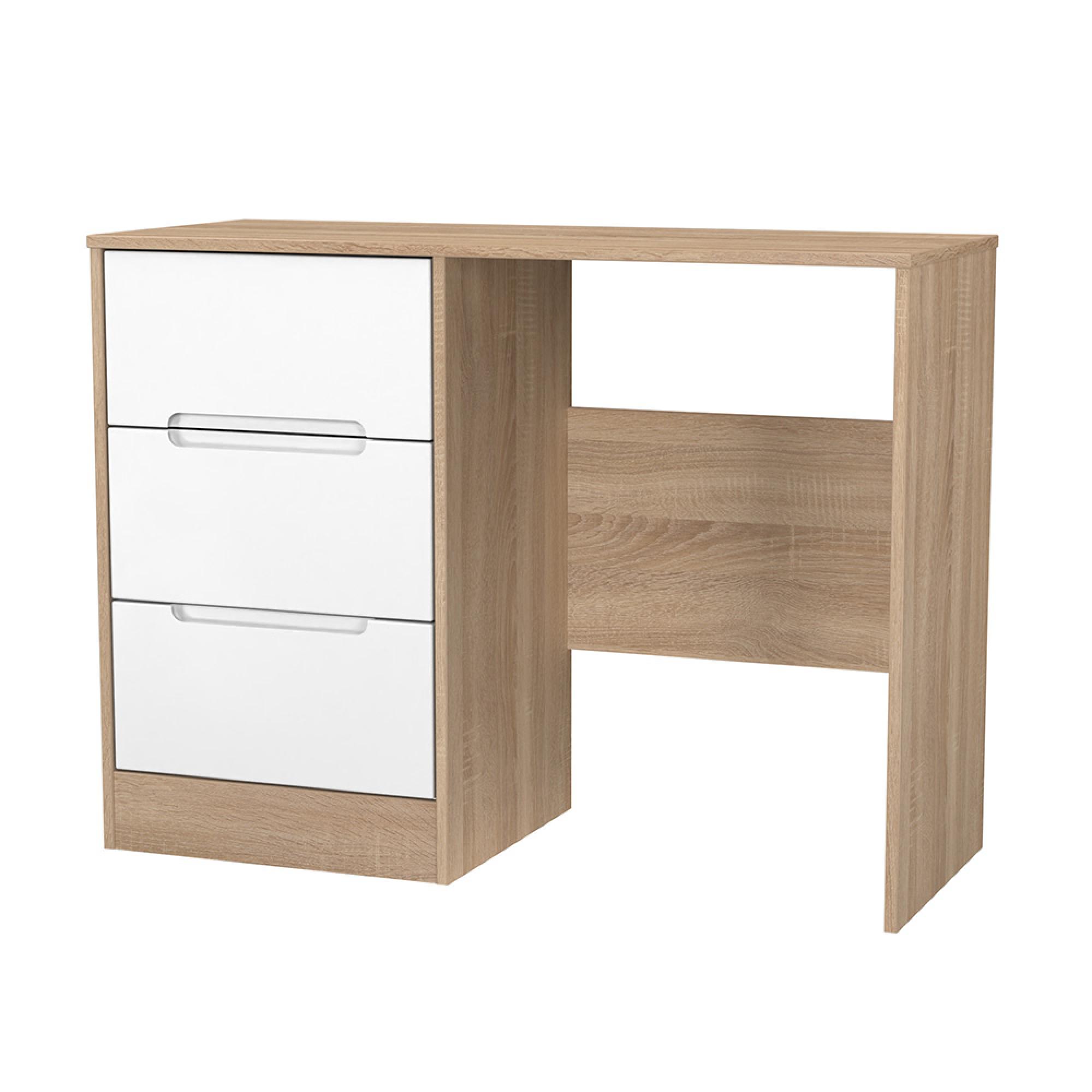 Monaco Dressing Table - Single - 3 Drawer - White Matt and Oak