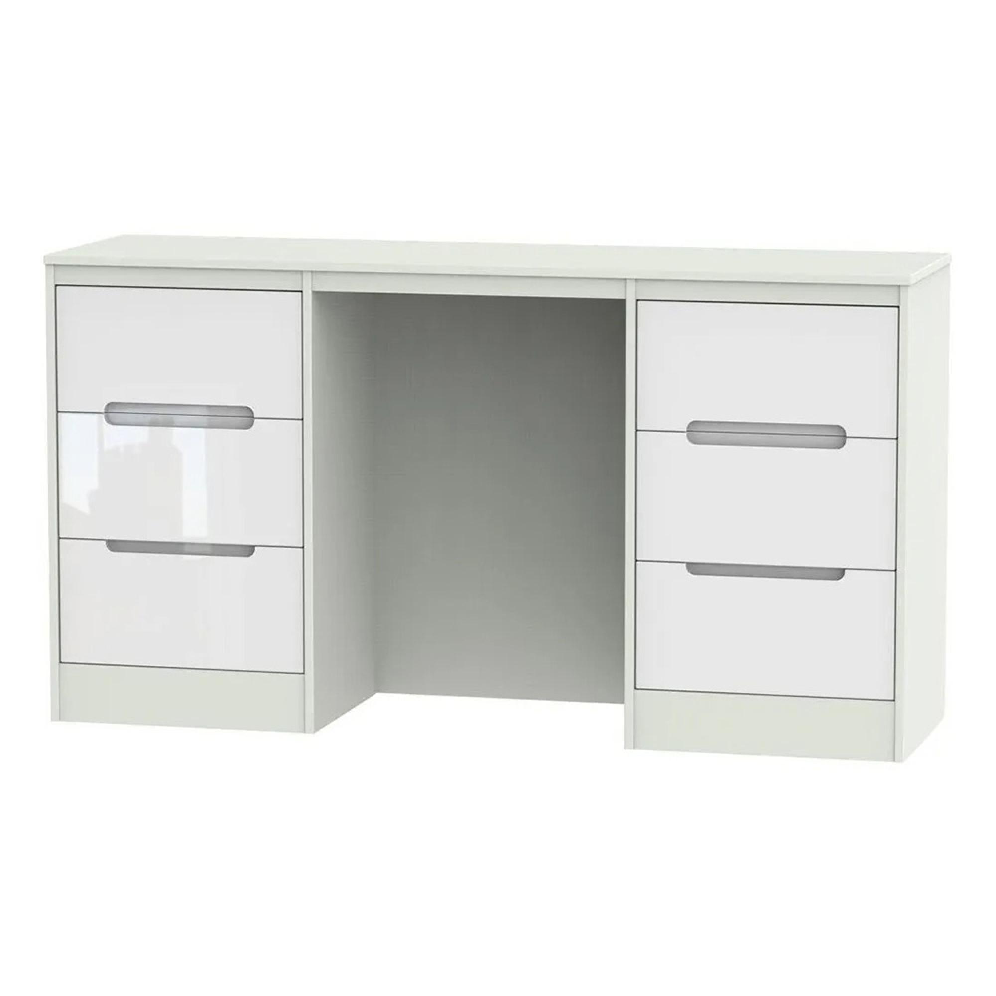 Monaco Dressing Table - Double - 6 Drawer - White Gloss and Cashmere