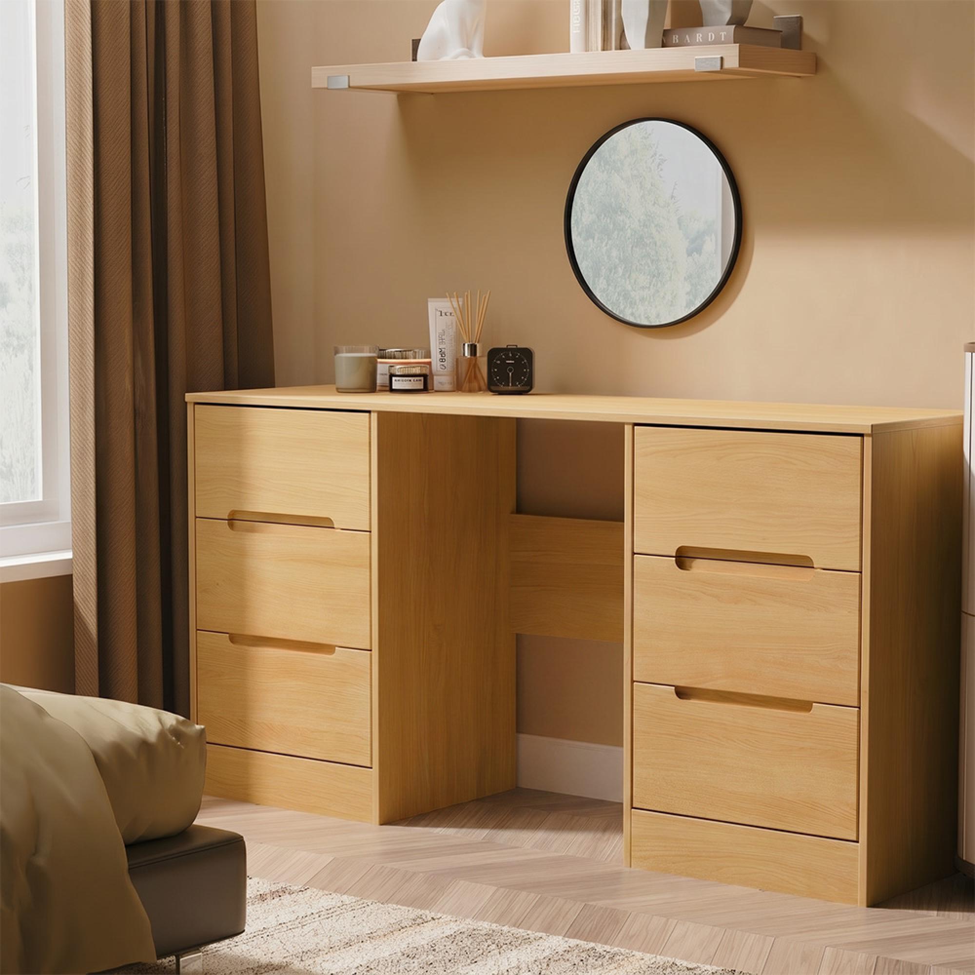 Monaco Dressing Table - Double - 6 Drawer - Modern Oak