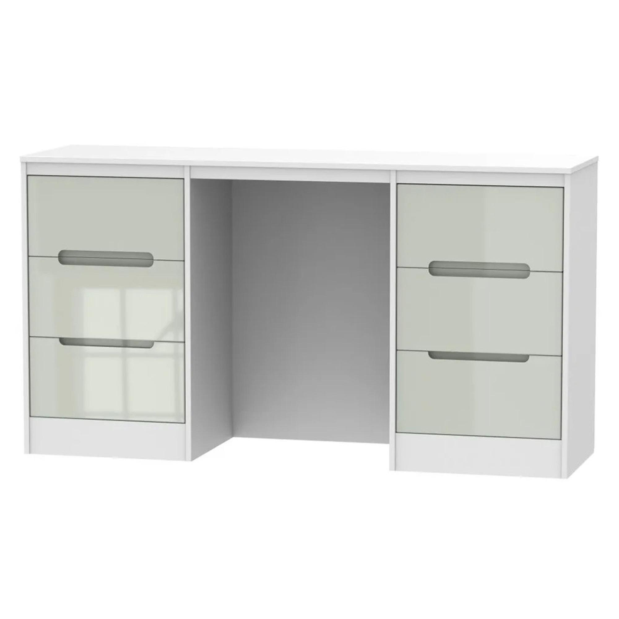 Monaco Dressing Table - Double - 6 Drawer - Cashmere Gloss and White