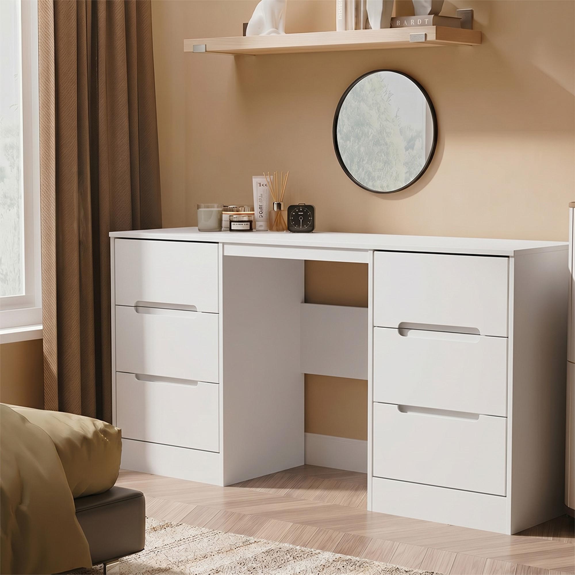 Monaco Dressing Table - Double - 6 Drawer - White