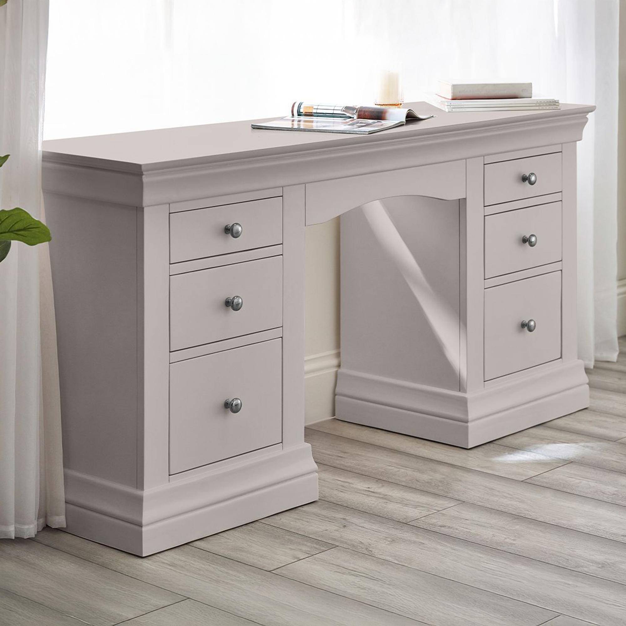Clermont Double Dressing Table - 6 Drawer - Soft Grey