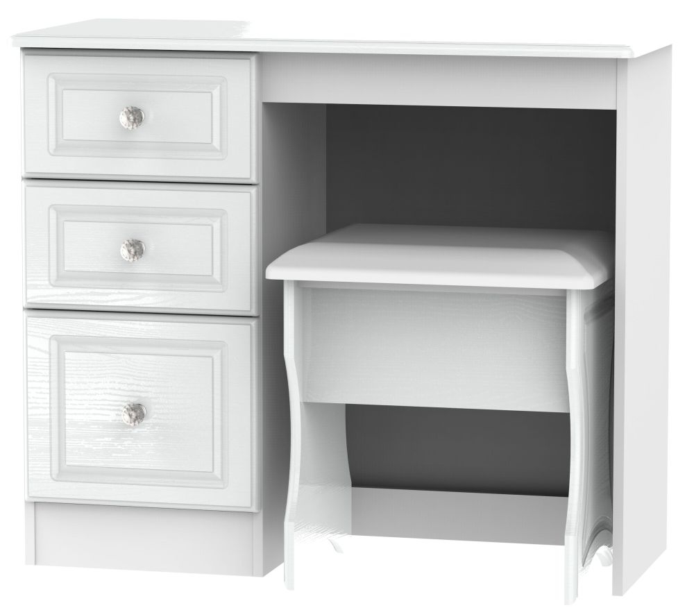 Crystal Single Dressing Table - 3 Drawer - White