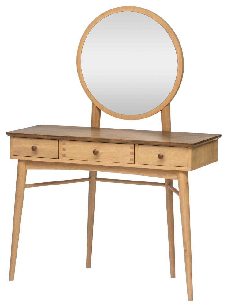 Grace Dressing Table - 3 Drawer - with Mirror - Natural Oak