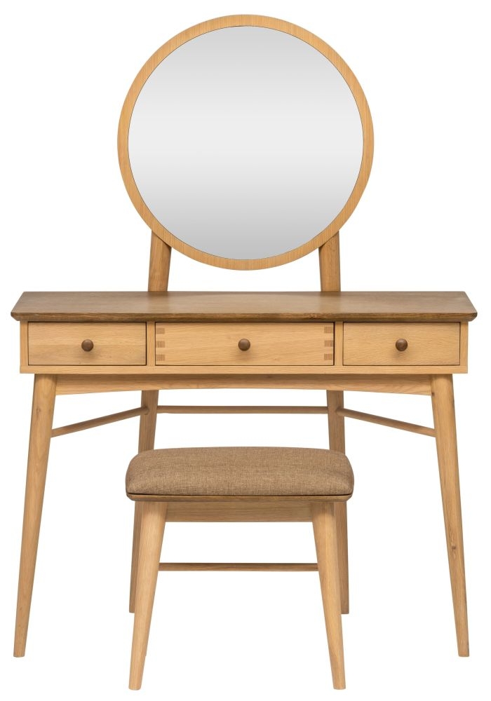 Grace Dressing Table - 3 Drawer - with Mirror - Natural Oak