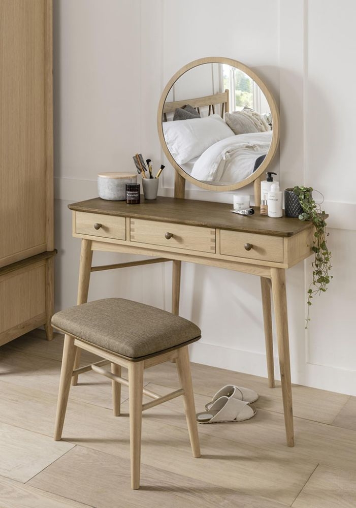 Grace Dressing Table - 3 Drawer - with Mirror - Natural Oak