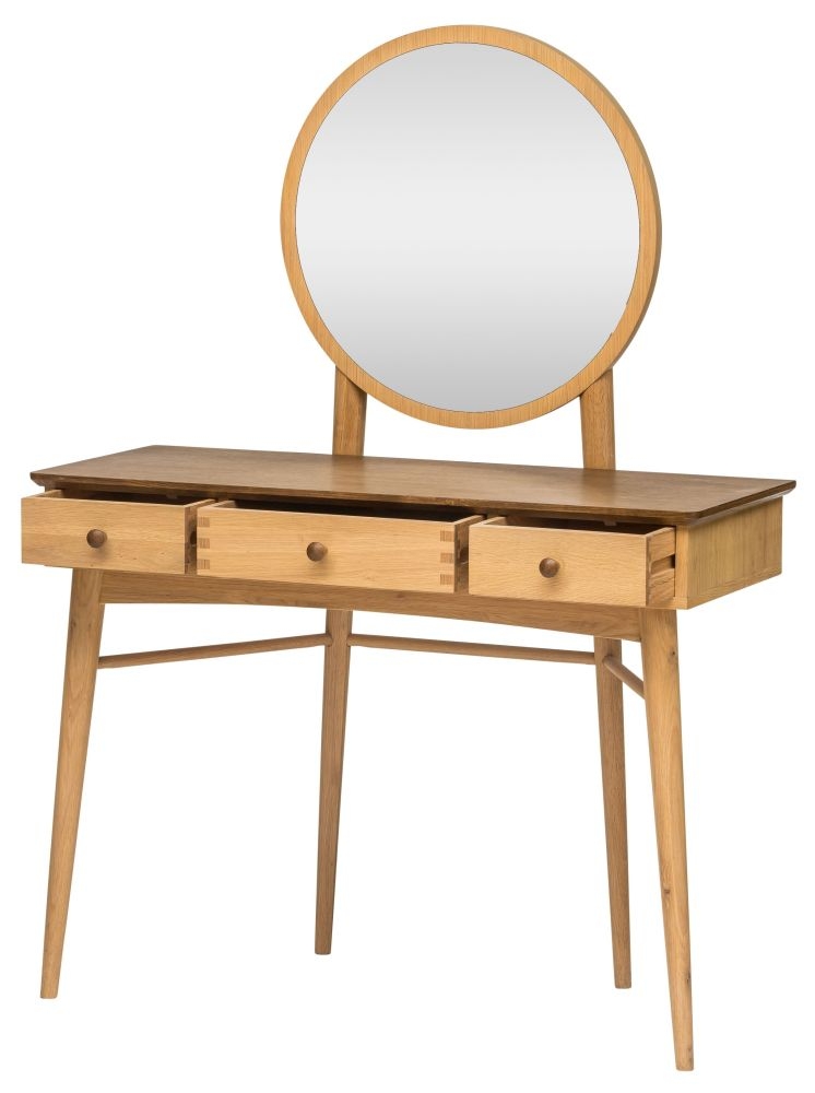 Grace Dressing Table - 3 Drawer - with Mirror - Natural Oak