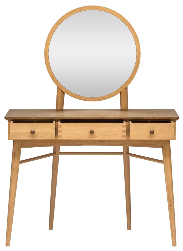 Grace Dressing Table - 3 Drawer - with Mirror - Natural Oak