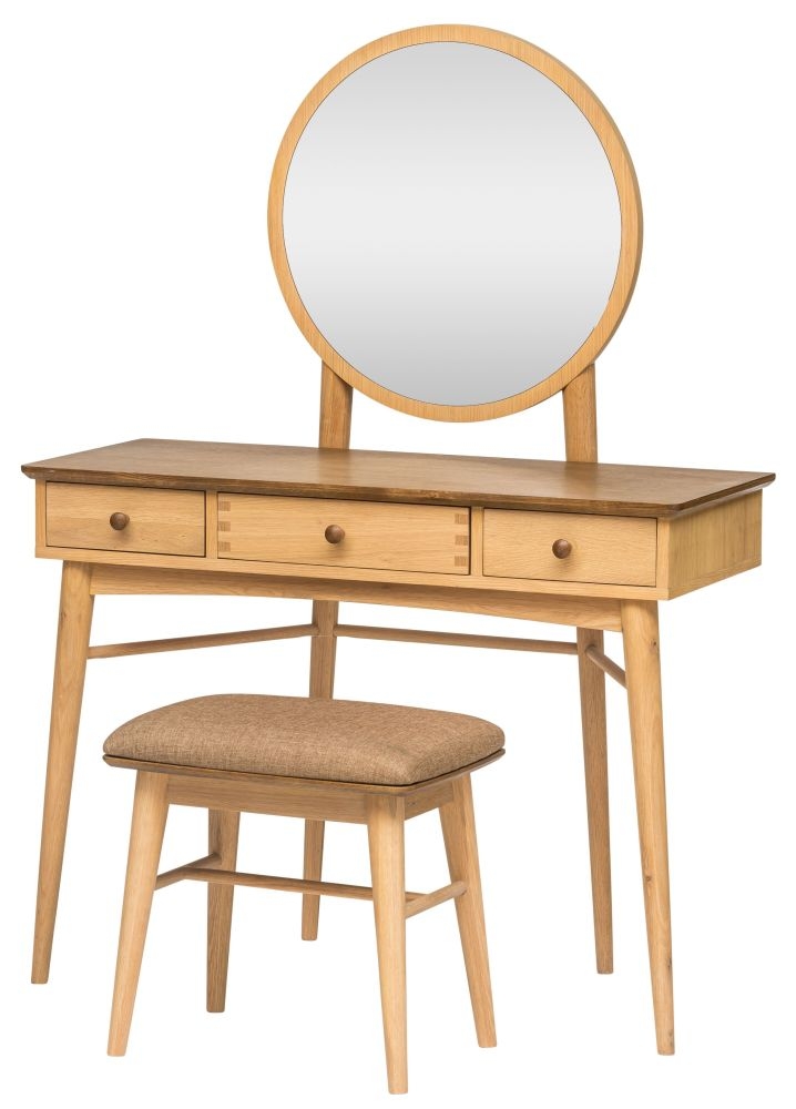 Grace Dressing Table - 3 Drawer - with Mirror - Natural Oak
