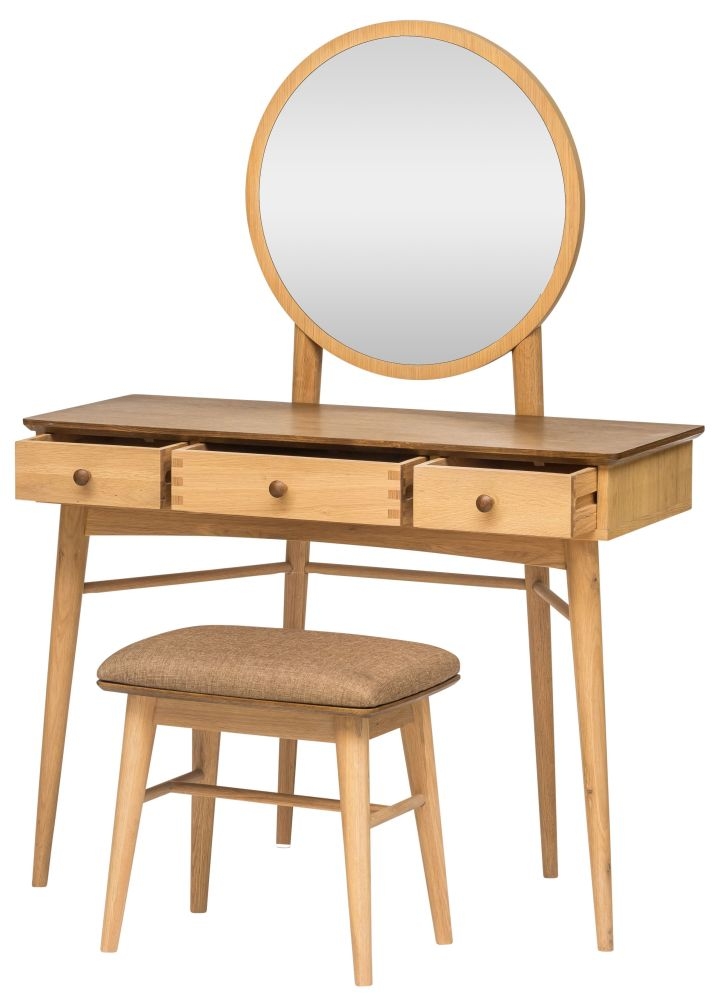 Grace Dressing Table - 3 Drawer - with Mirror - Natural Oak