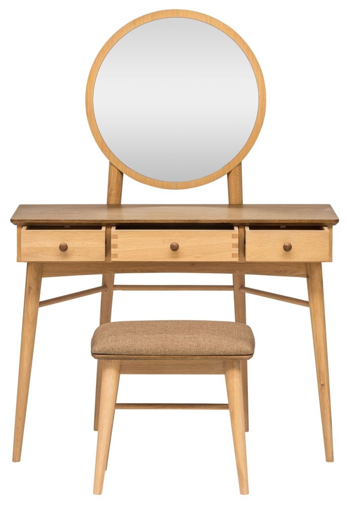 Grace Dressing Table - 3 Drawer - with Mirror - Natural Oak