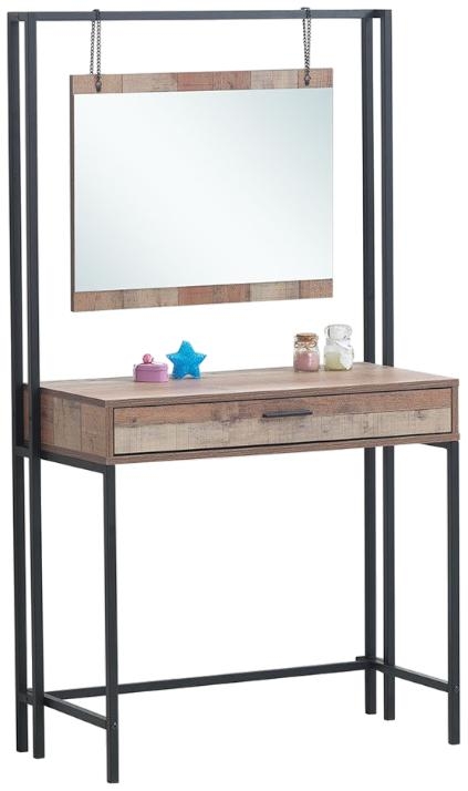 Industrial Rustic Oak Effect Dressing Table with Mirror