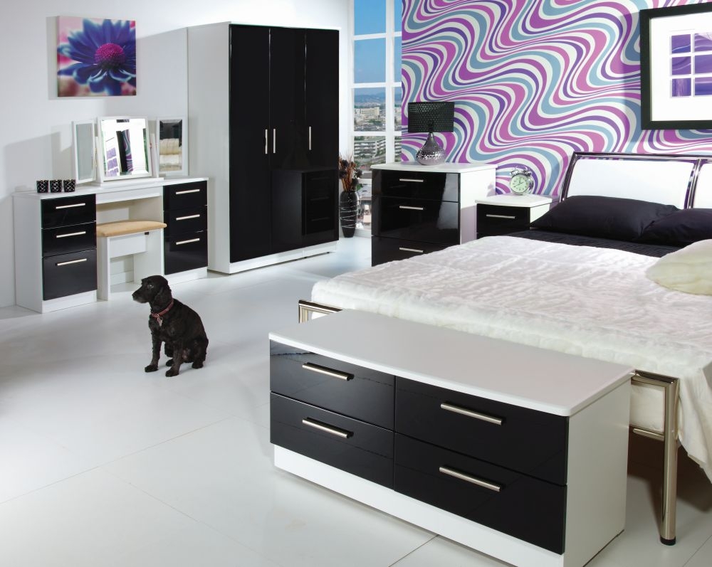 Knightsbridge Dressing Table - 6 Drawer - Double - Black Gloss and White