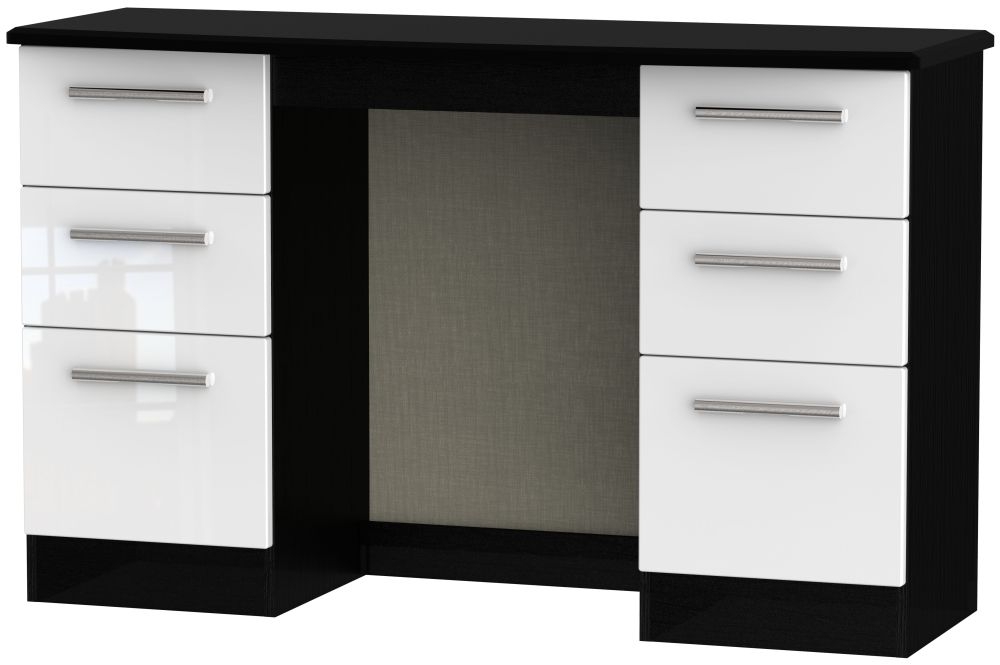 Knightsbridge White Gloss and Black 6 Drawer Double Dressing Table