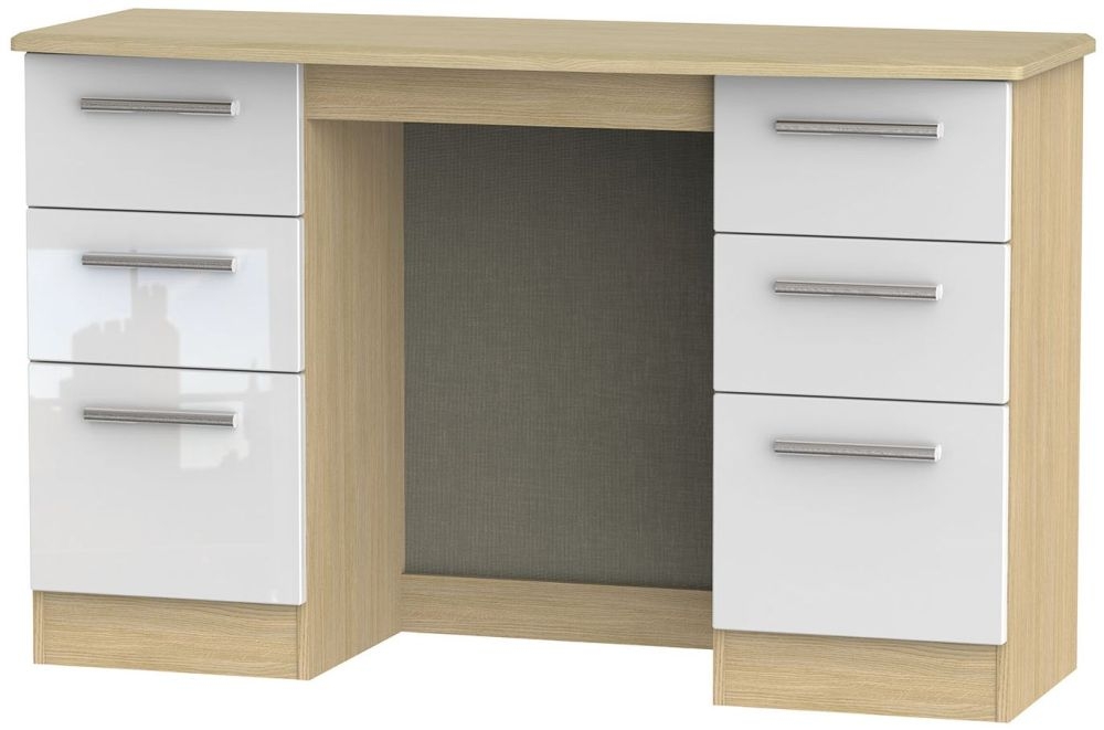 Knightsbridge White Gloss and Light Oak 6 Drawer Double Dressing Table
