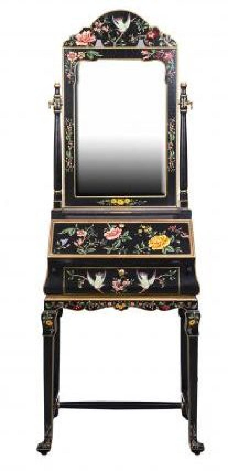 Meerut Black Lyre Bird Design Dressing Table with Mirror