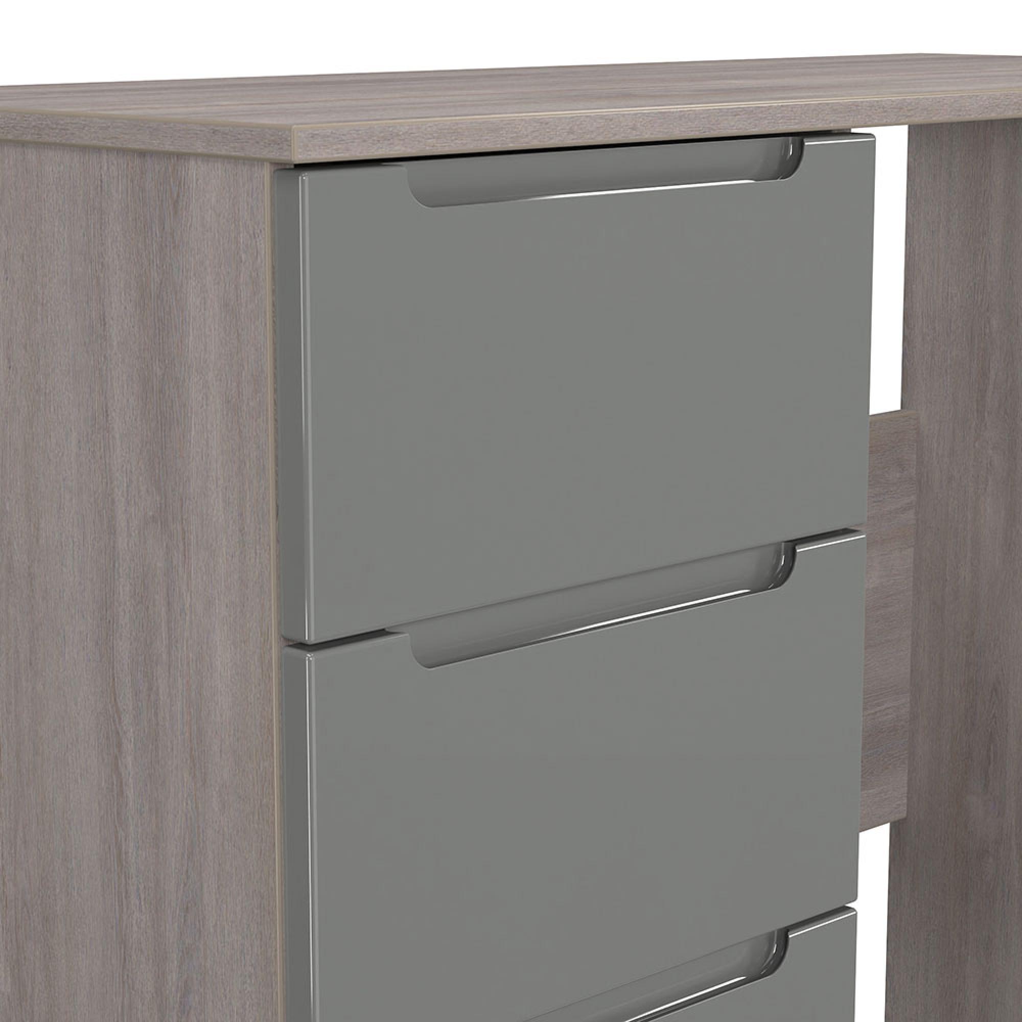 Milan Dressing Table - Single - 3 Drawer - Grey Gloss and Grey Oak
