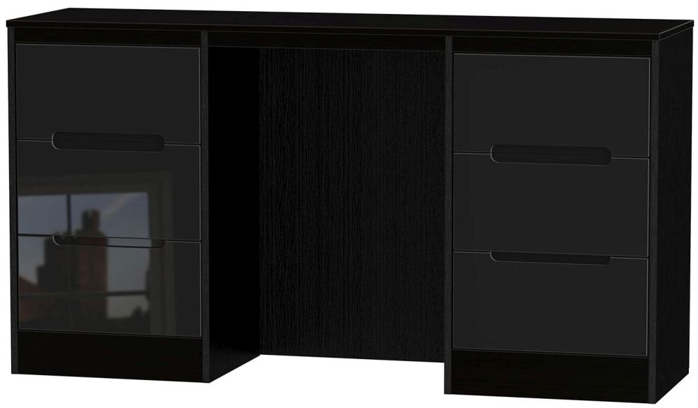 Monaco Black Gloss 6 Drawer Double Dressing Table