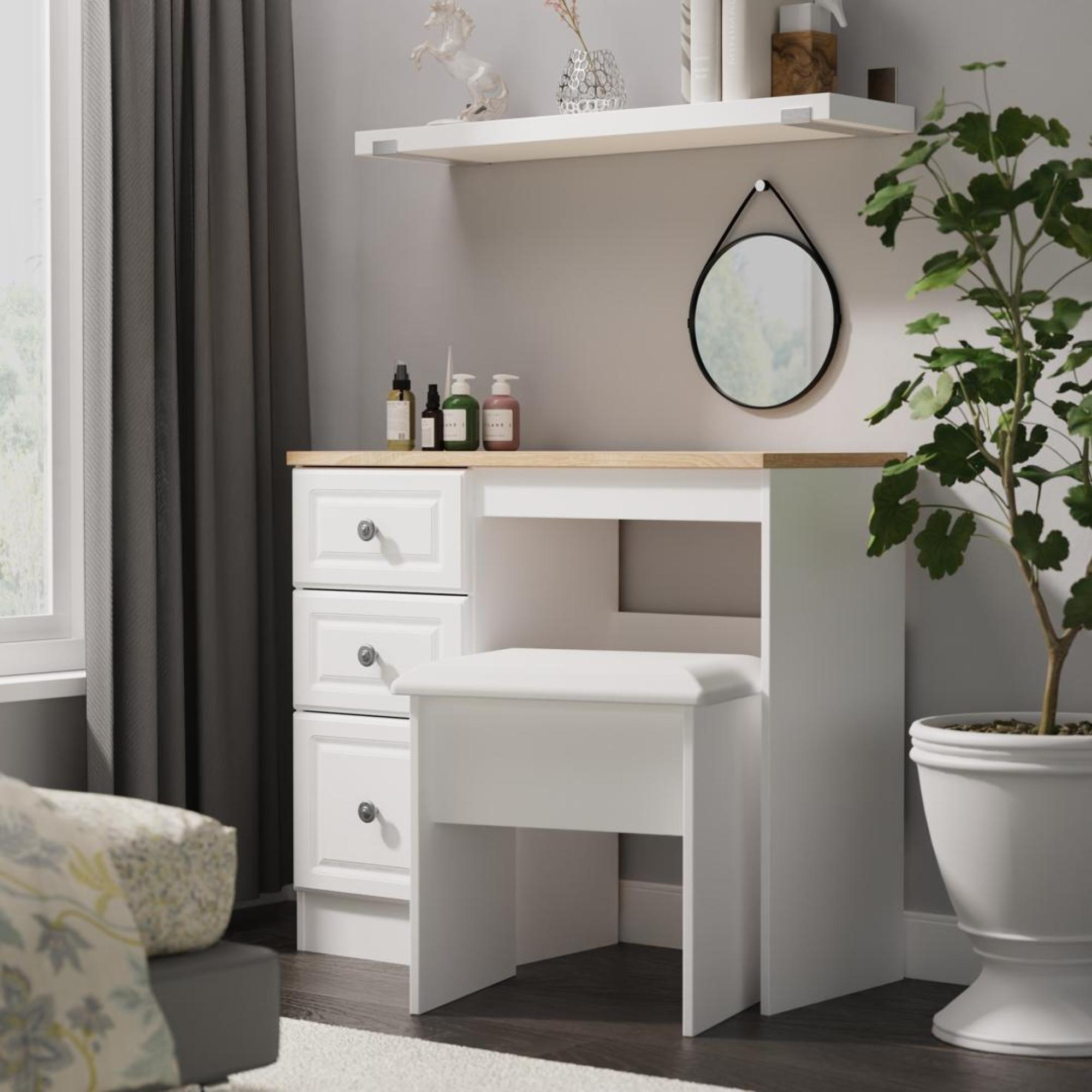 Norfolk Dressing Table - Single - 3 Drawer - White and Oak