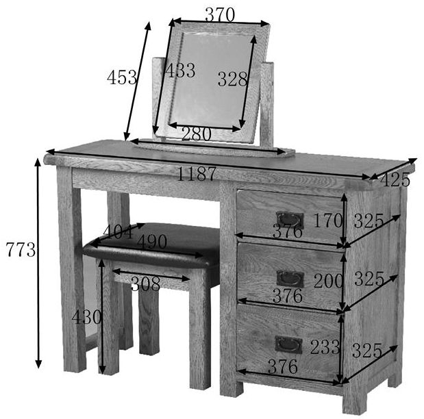 Originals Dressing Table - 3 Drawer - Rustic Oak