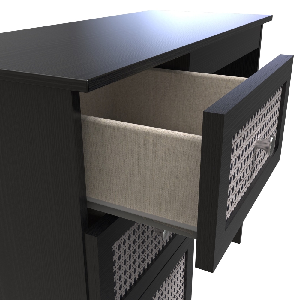Rattan and Black Ash Dressing Table - Single - 3 Drawer