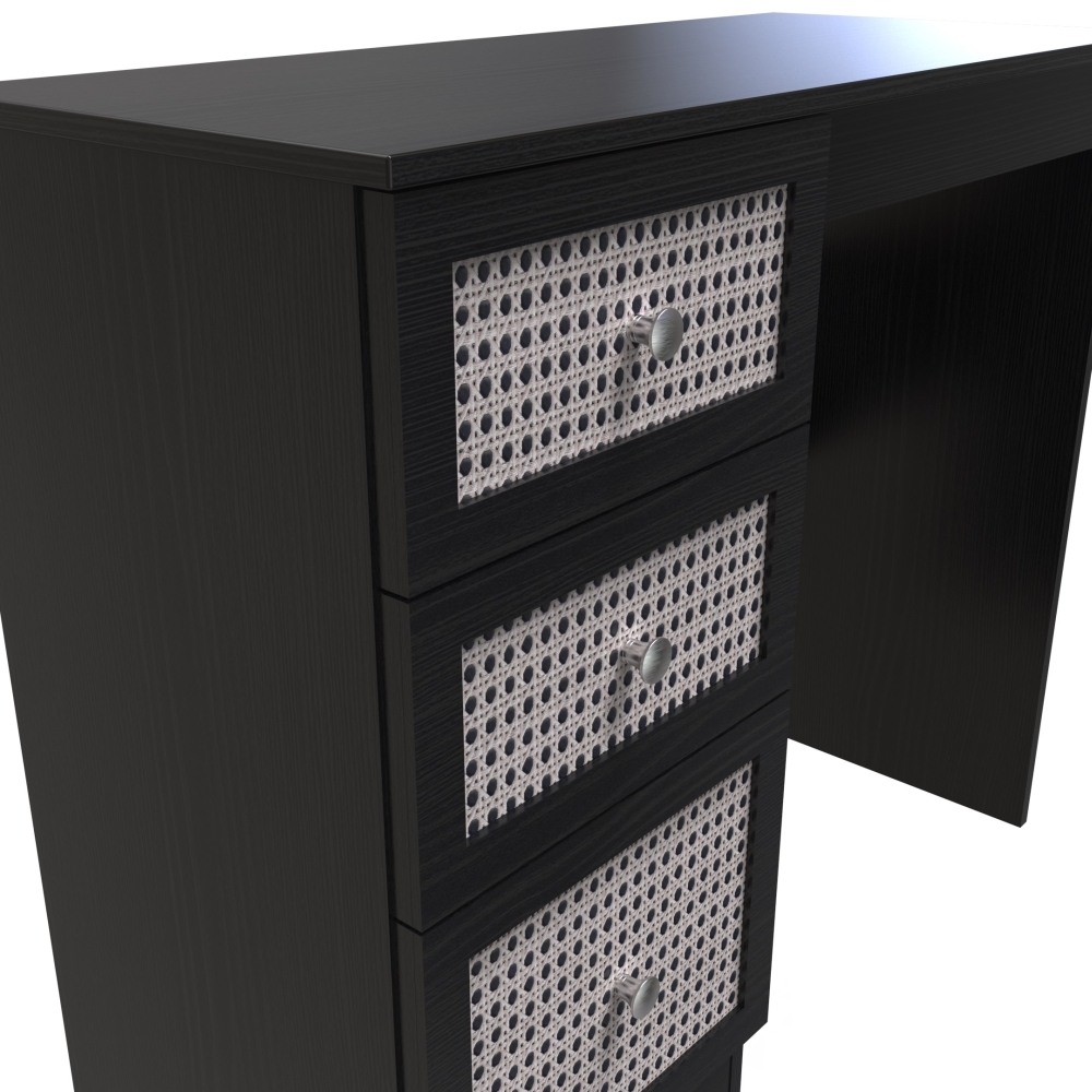 Rattan and Black Ash Dressing Table - Single - 3 Drawer