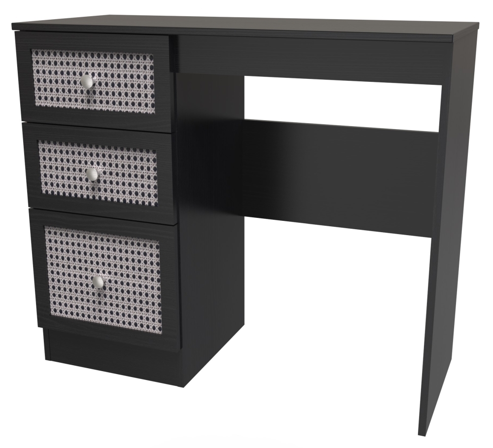 Rattan and Black Ash Dressing Table - Single - 3 Drawer