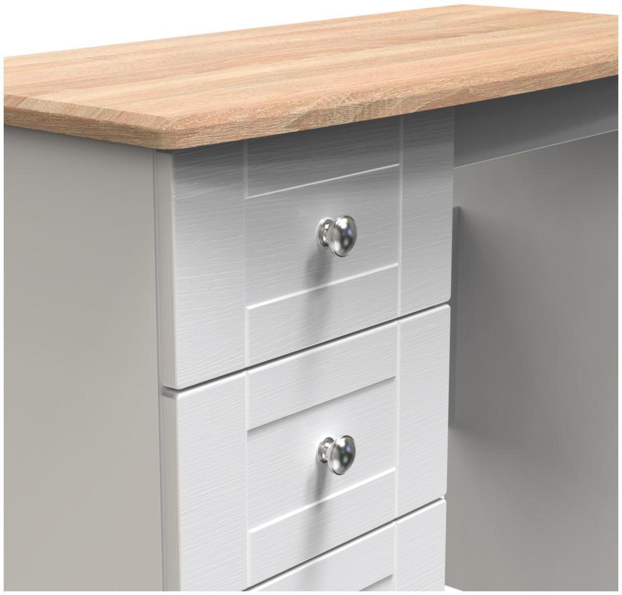 Sussex Single Dressing Table - 3 Drawer - White and Oak