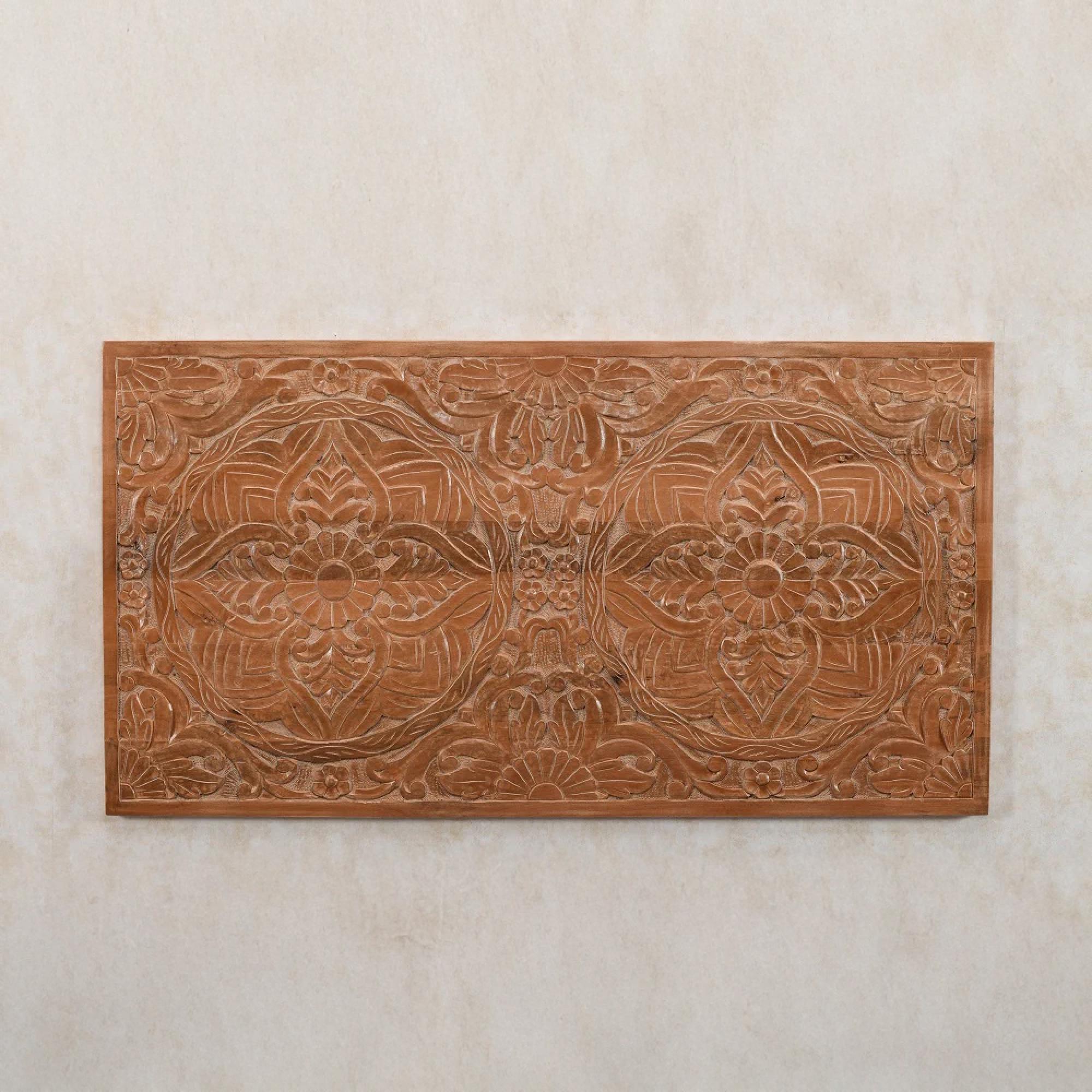 Artwork Carved Headboard - 5ft King Size - Mango Wood