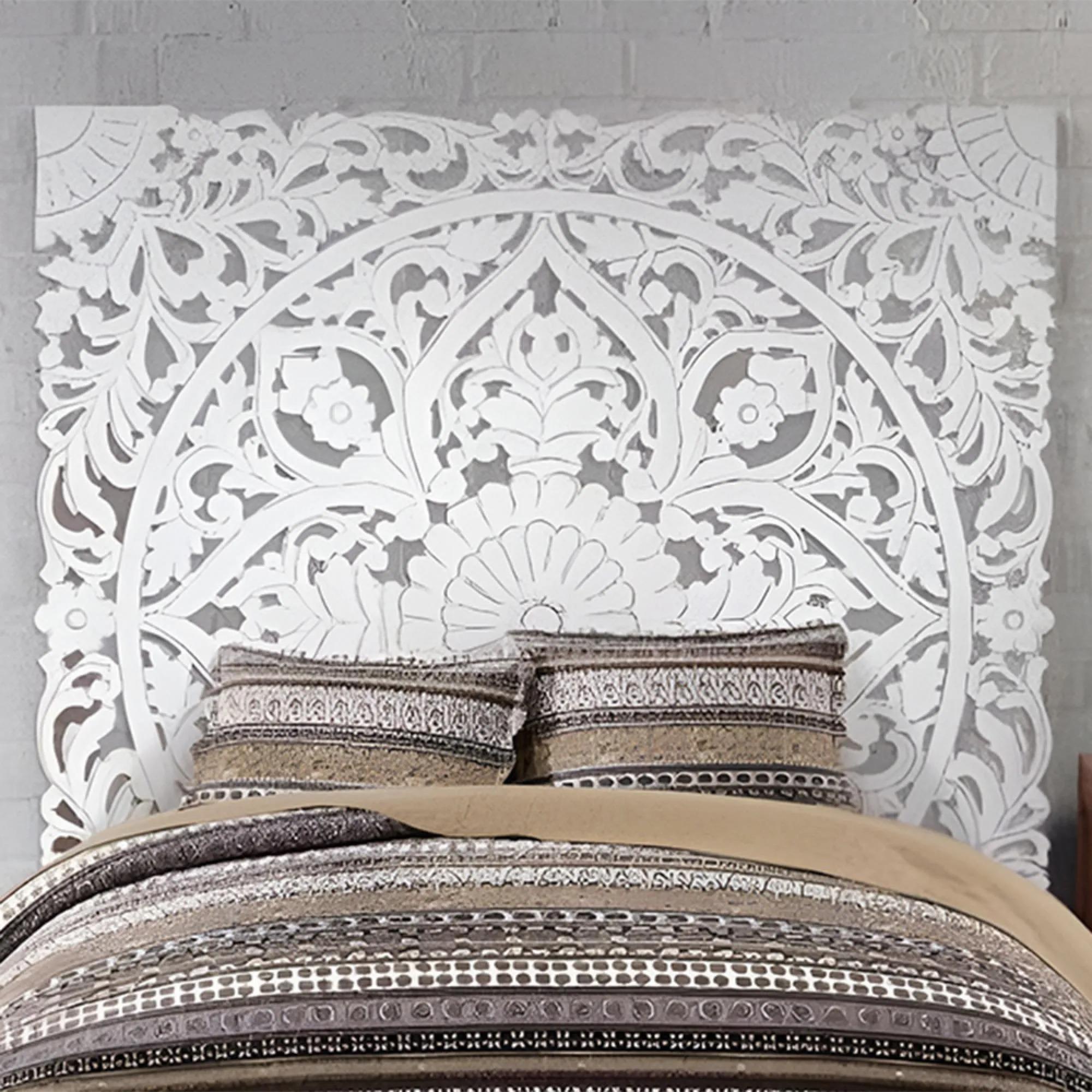Radoyya Headboard - White Carved Wood - 120cm