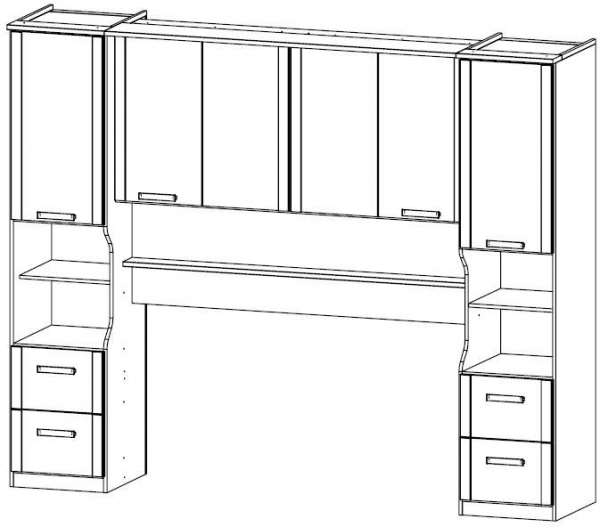 0Z06.60 : Overbed Unit with Wall Panel and Bookshelf - 160cm