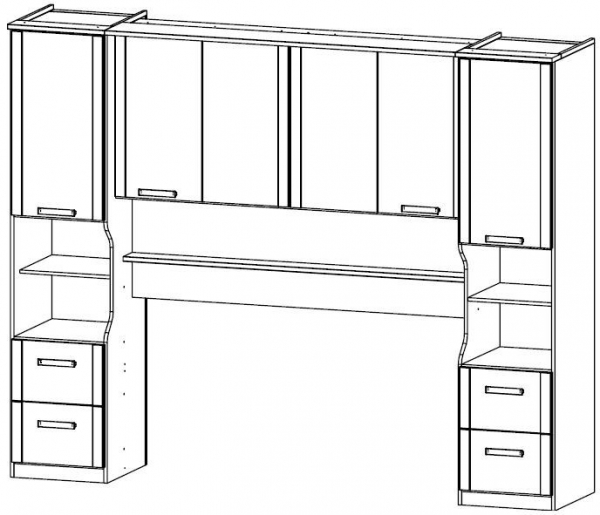 0Z04.40 : Overbed Unit with Wall Panel and Bookshelf - 140cm
