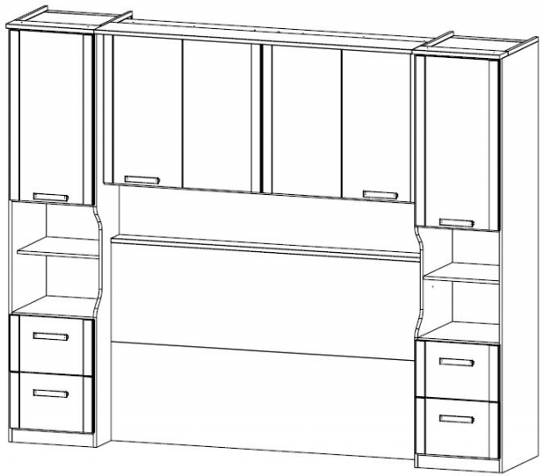 0Z07.40: Overbed Unit with Wall Panel and Bookshelf - 140cm