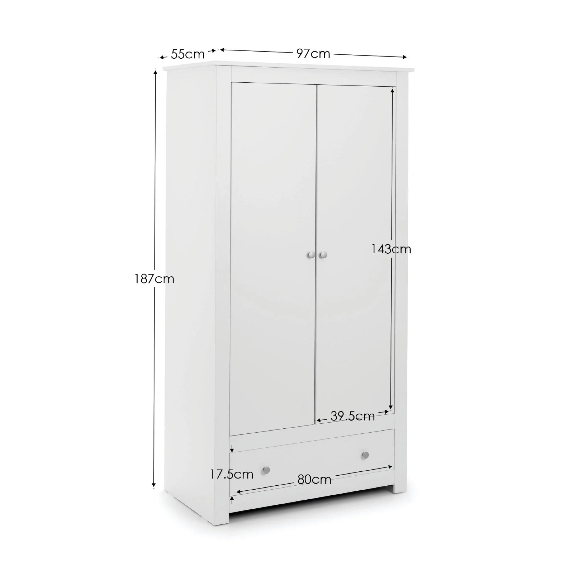 Radley Double Wardrobe - 2 Door - 1 Drawer - White
