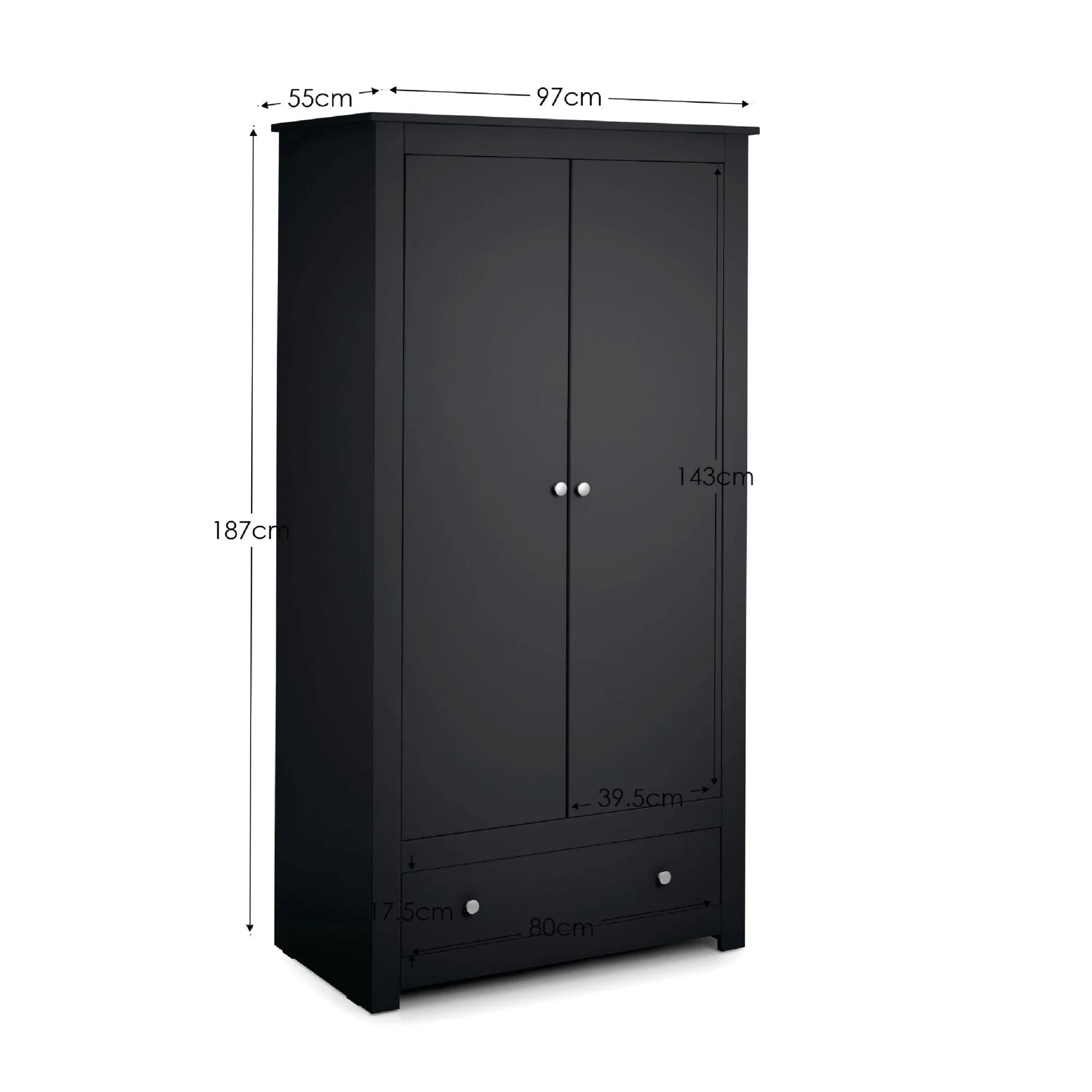 Radley Double Wardrobe - 2 Door - 1 Drawer - Dark Grey