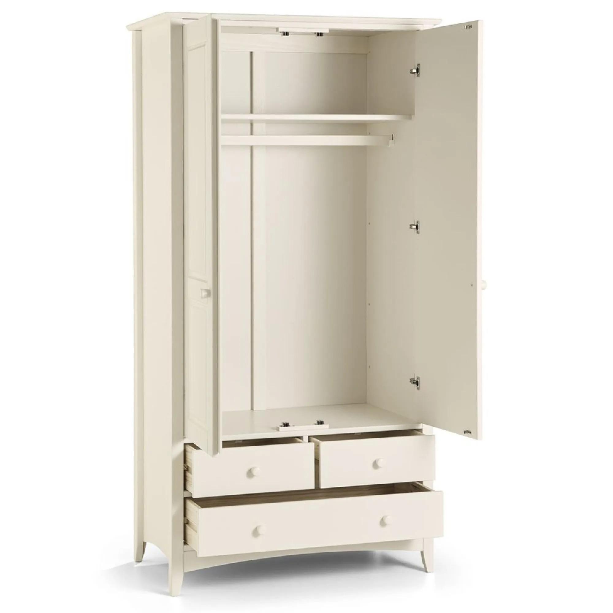 Cameo Double Wardrobe - 2 Door - 3 Drawer - White