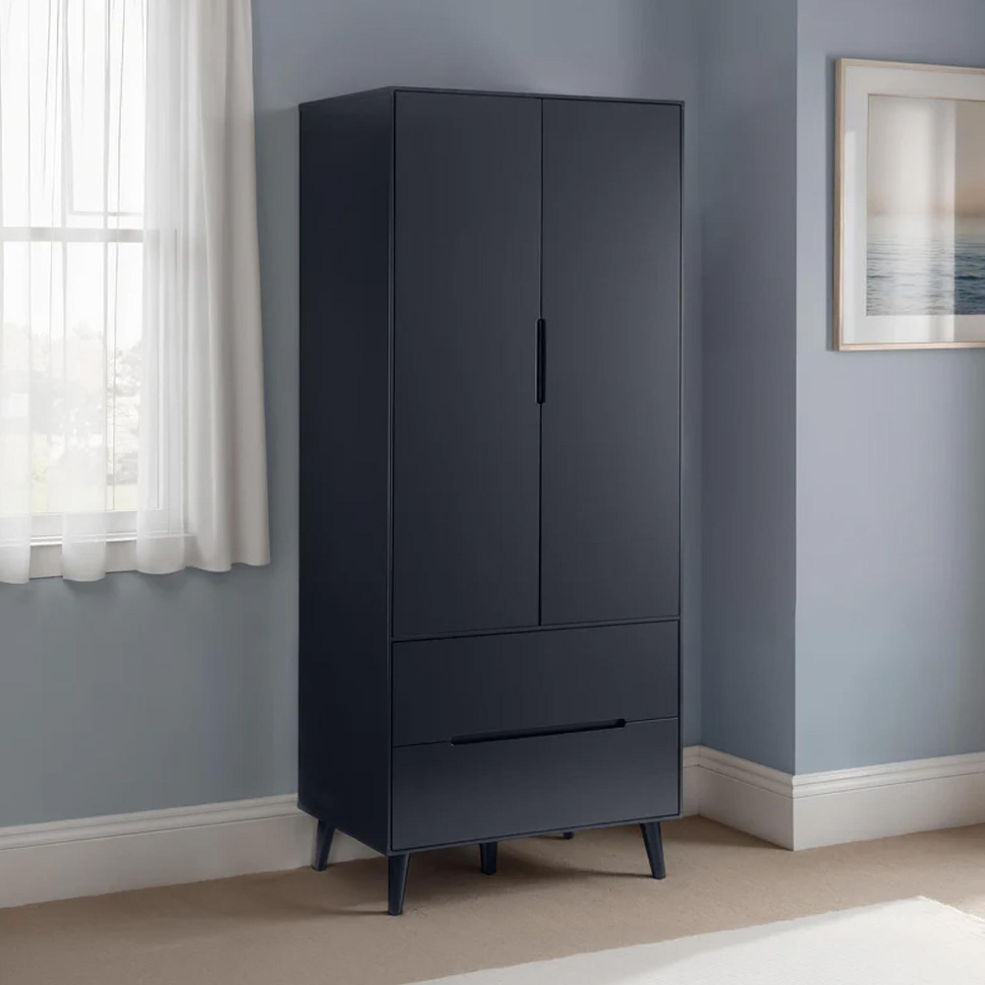 Alicia Black Double Wardrobe - 2 Door - 2 Drawer