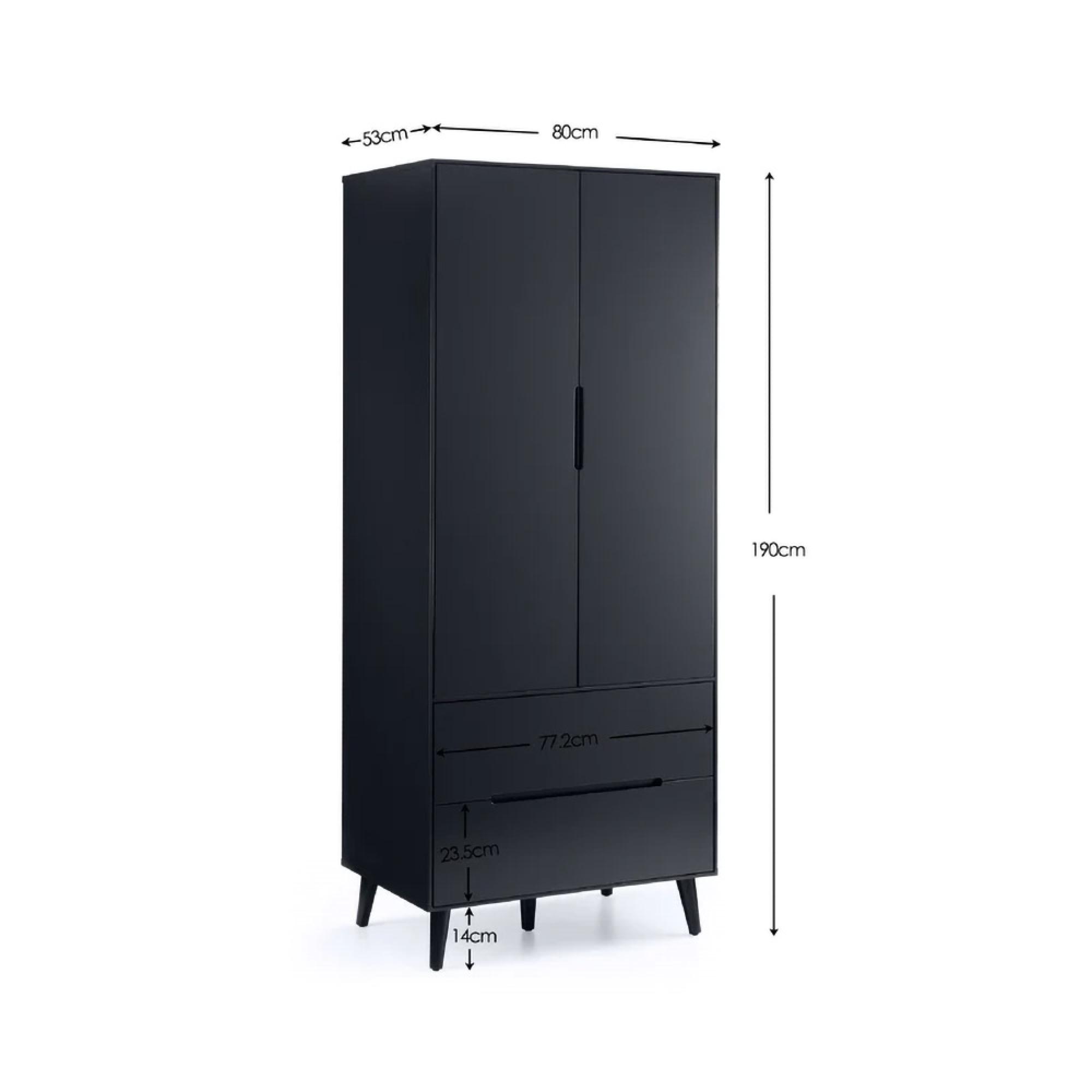 Alicia Black Double Wardrobe - 2 Door - 2 Drawer