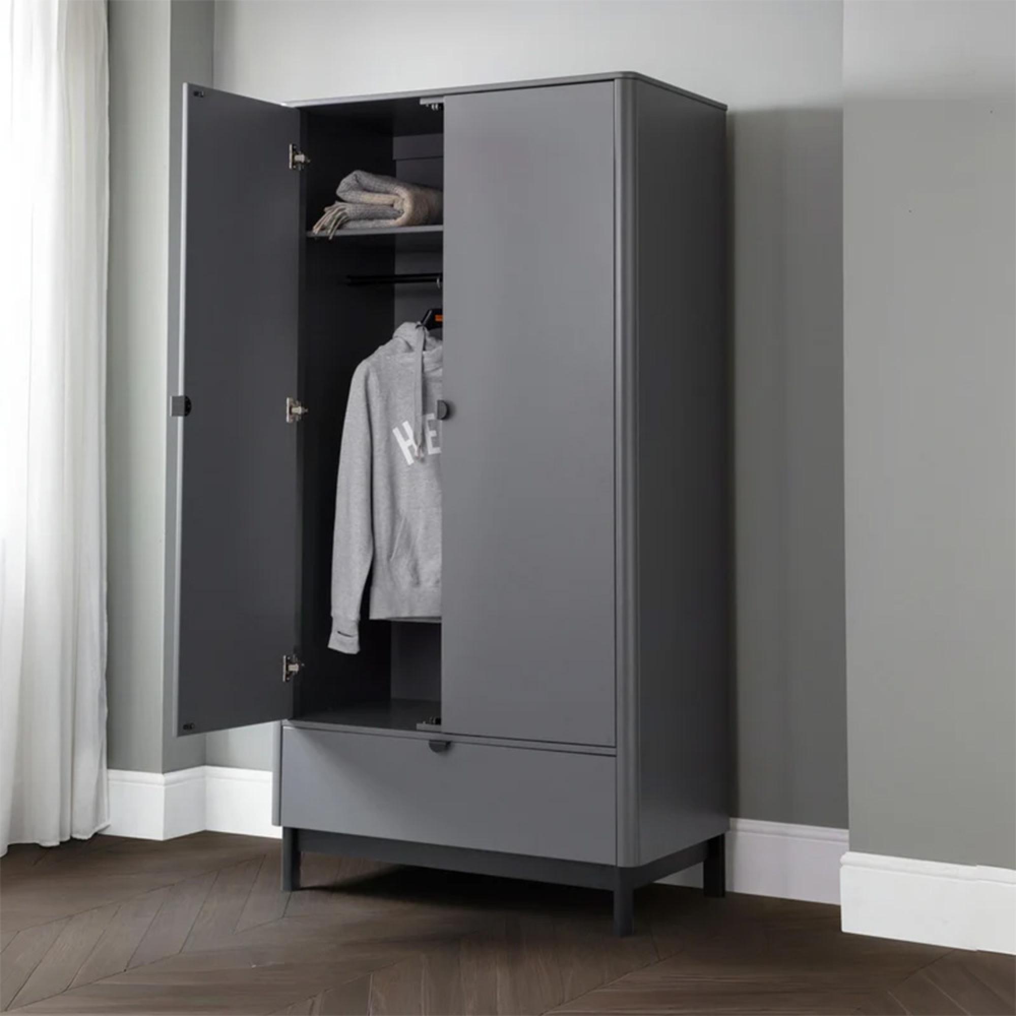 Chloe Double Wardrobe - 2 Door - 1 Drawer - Grey